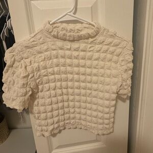 Urban Outfitters Ivory Textured Puff Sleeve Blouse
